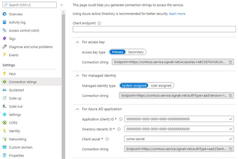 Click Add and select add role assignment. . Azure connection string properties